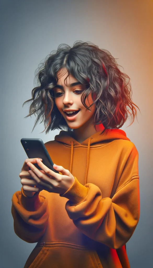 girl looking into phone